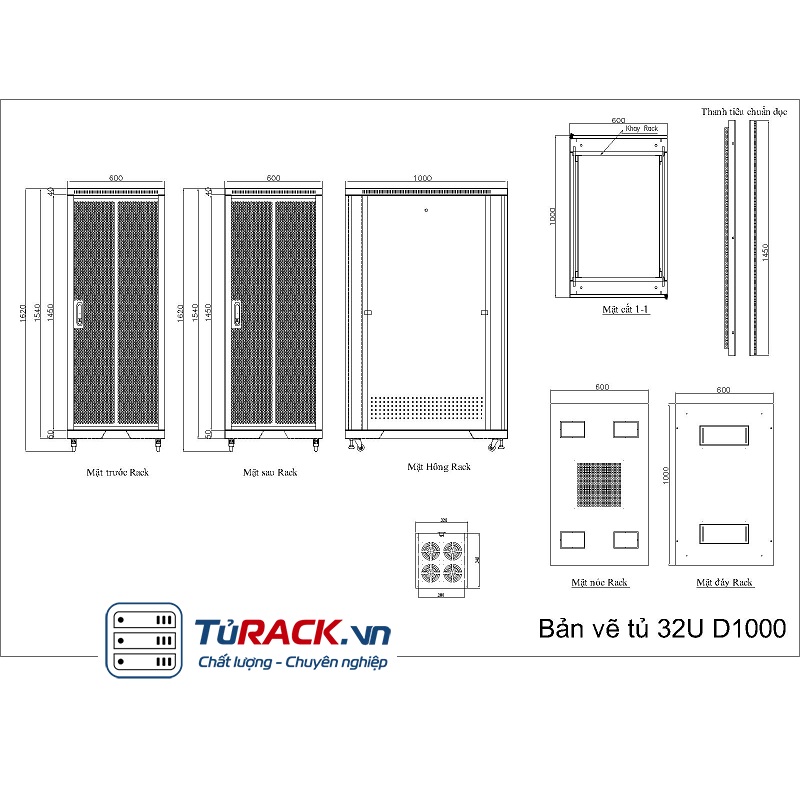 32u Server Rack Dimensions Tủ rack 32U UNR 32UD1000-2CL mẫu mới 2 cửa lưới