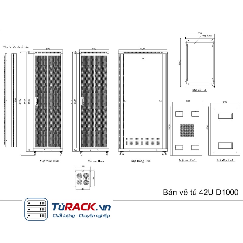 Tủ rack 42U UNR 42UD1000-2CL 2 cửa lưới hàng cao cấp