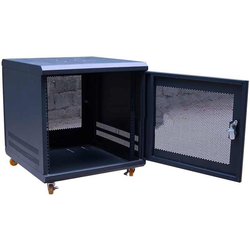 Tủ Rack TMC 10U Sâu D600 Màu Đen Cửa Lưới có bánh xe TM106BN-B