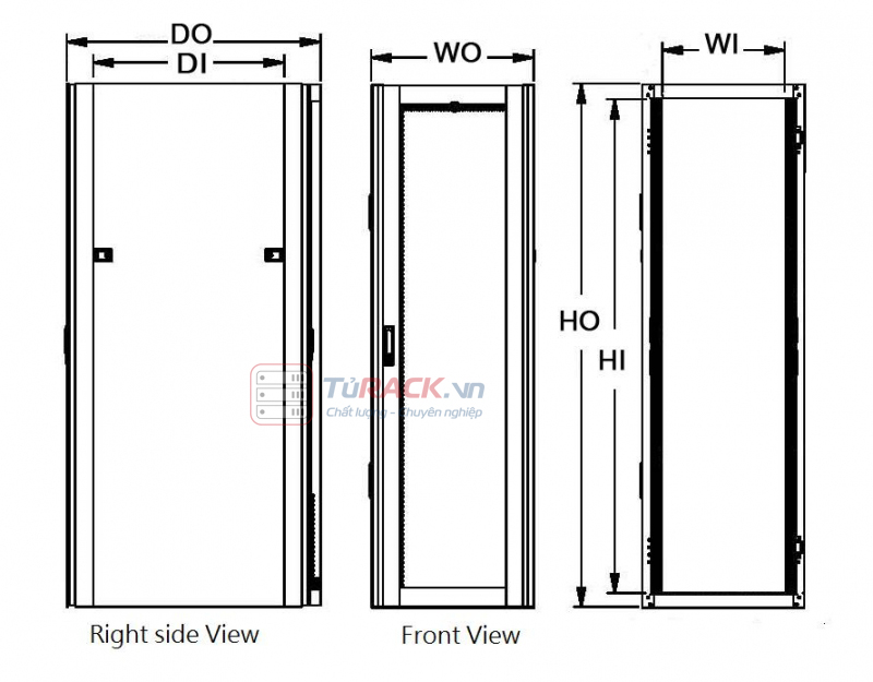 Bản vẽ thiết kế của tủ mạng 19 inch iKORACK 42U iKO-4266HV