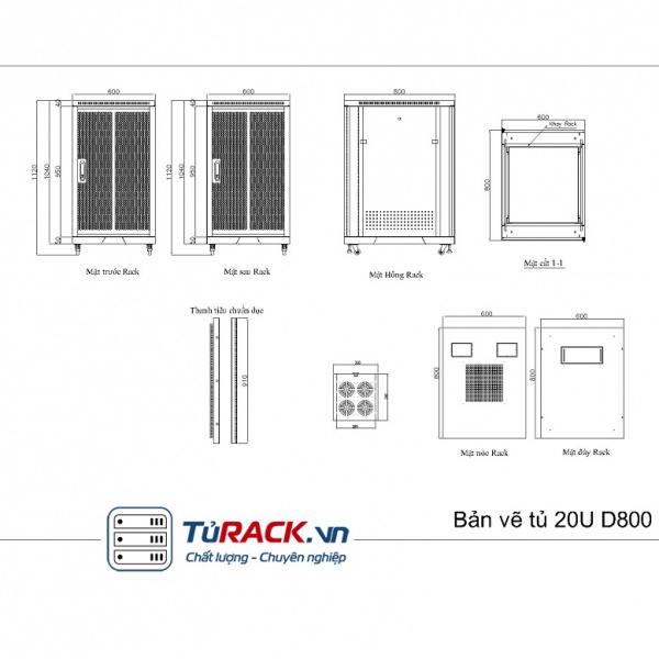 Tủ rack 19 inch 20U UNR-20UD800 mẫu mới - 4