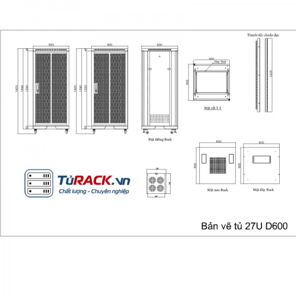 Tủ rack 27U UNR 27UD600-2CL 2 cửa lưới mẫu mới - 7