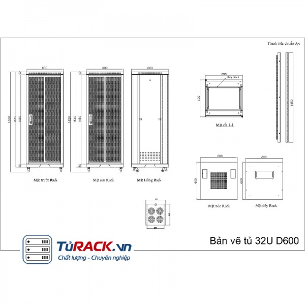 Tủ rack 32U UNR-32UD600 mẫu mới 2 cửa lưới - 5