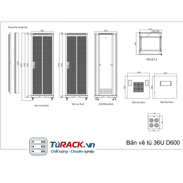Tủ rack 36U UNR 36UD600-2CL mẫu mới 2 cửa lưới - 5