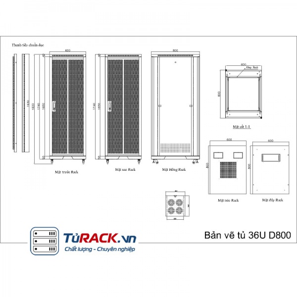 Tủ rack 36U UNR 36UD800-2CL 2 cửa lưới mẫu mới - 6