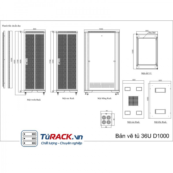 Tủ rack 36U UNR 36UD1000-2CL 2 cửa lưới mẫu mới - 4
