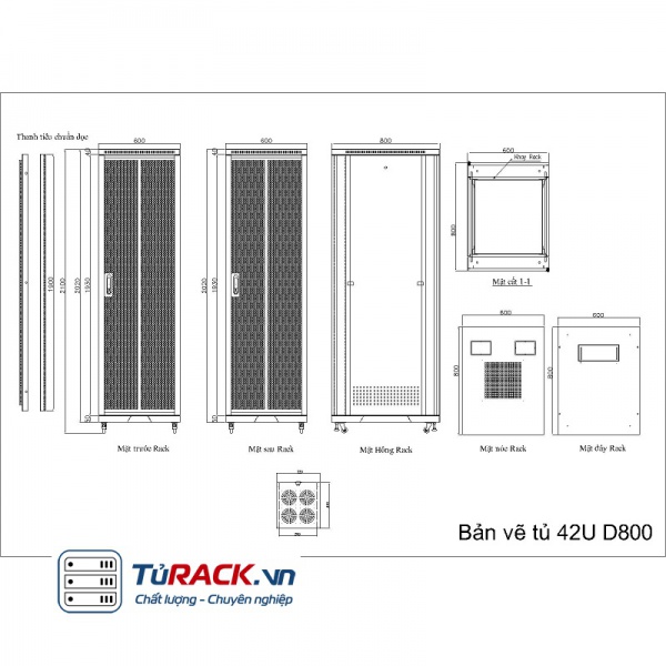 Tủ rack 42U UNR 42UD800-2CL 2 cửa lưới hàng cao cấp - 9