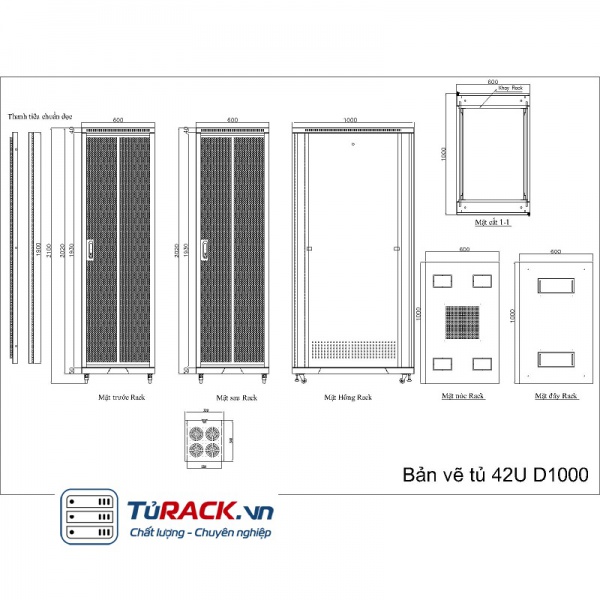 Tủ rack 42U UNR 42UD1000-2CL 2 cửa lưới hàng cao cấp - 10