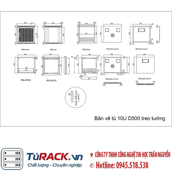 Tủ rack treo tường 10U UNR N10U-D500 TT kiểu dáng mới - 8