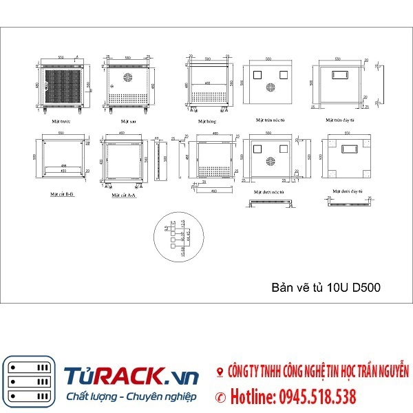 Tủ rack 10U UNR N10U-D500 cửa lưới hàng chuẩn (có bánh xe) - 7
